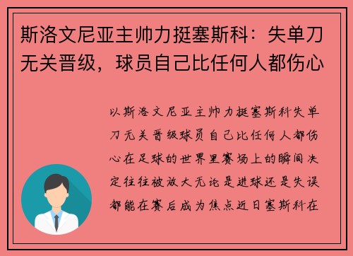 斯洛文尼亚主帅力挺塞斯科：失单刀无关晋级，球员自己比任何人都伤心