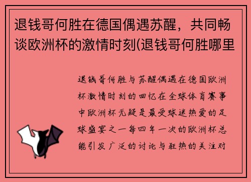 退钱哥何胜在德国偶遇苏醒，共同畅谈欧洲杯的激情时刻(退钱哥何胜哪里人)