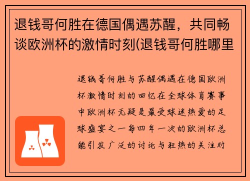 退钱哥何胜在德国偶遇苏醒，共同畅谈欧洲杯的激情时刻(退钱哥何胜哪里人)