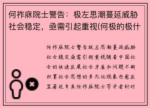 何祚庥院士警告：极左思潮蔓延威胁社会稳定，亟需引起重视(何极的极什么意思)